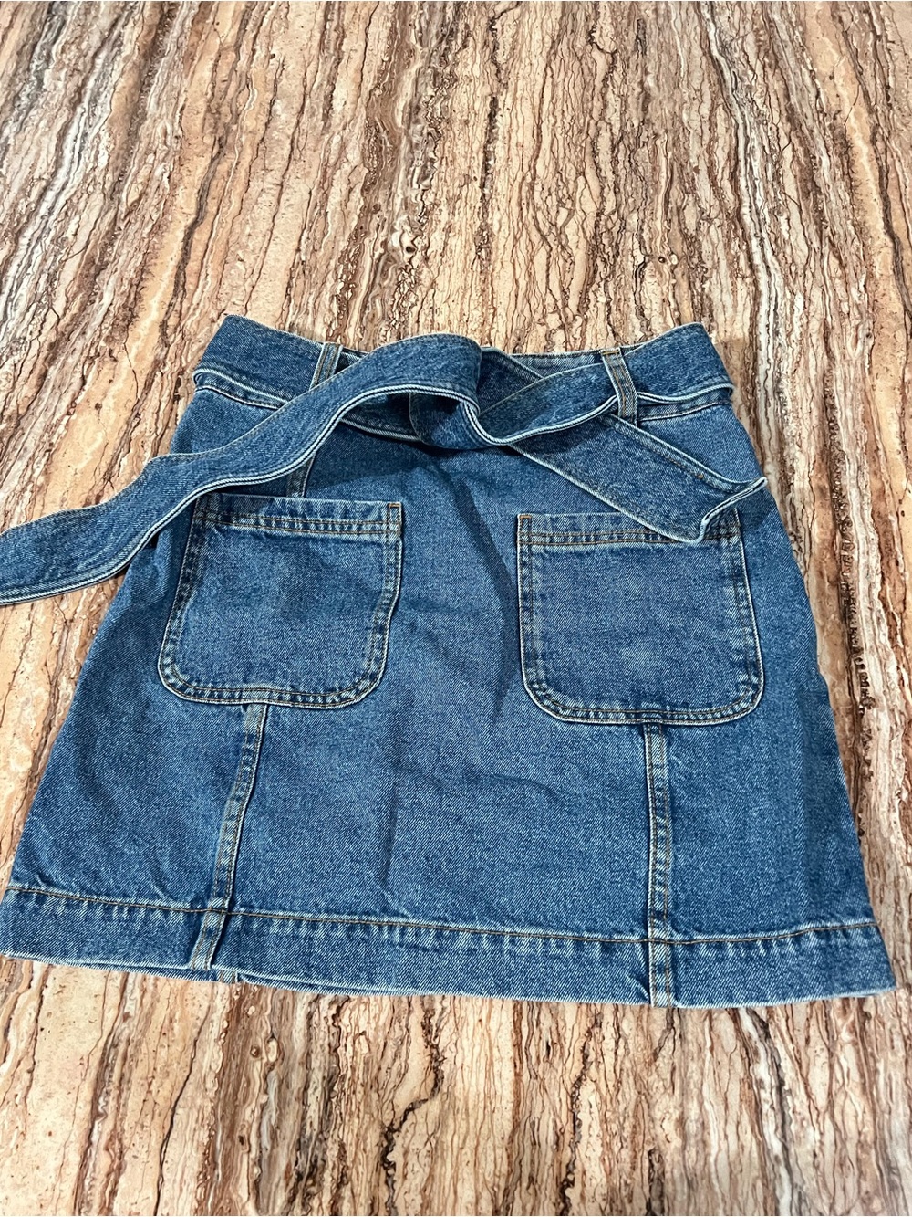 Sezane Blue Denim Mini Skirt with Tie Waist